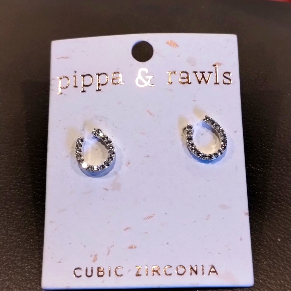 Horseshoe Silver Earrings - Cubic Zirconia Lucky Horses Pippa & Rawls NWT - Picture 5 of 8